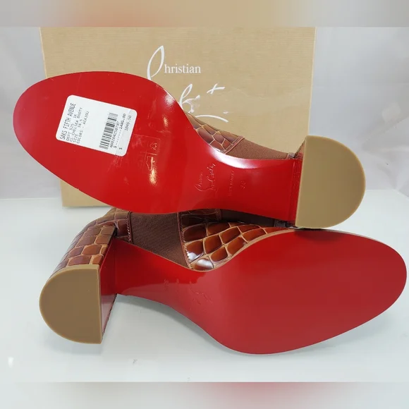 NWT$1,495 Christian Louboutin CL Chelsea Booty 70 Brown Boots Sz 38.5 , US 8.5 - Picture 13 of 16